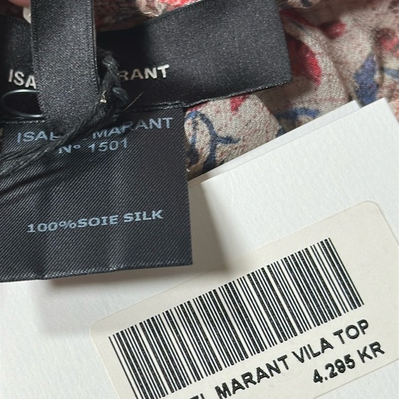 Isabel Marant Floral Bird Sheer Silk Babydoll Blouse size 36 -Small NEW Red Blue - Picture 10 of 16